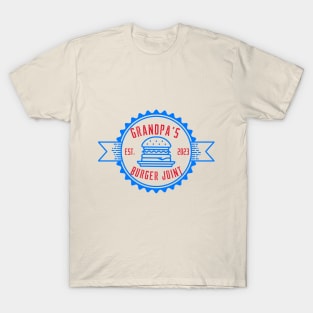 Grandpa's Burger Joint Blue Red Design T-Shirt